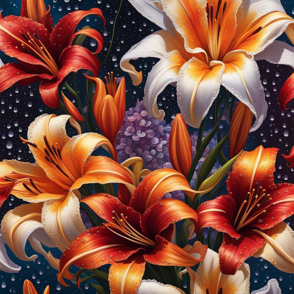 Cosmic Lilies Bouquet in Maximalist Style