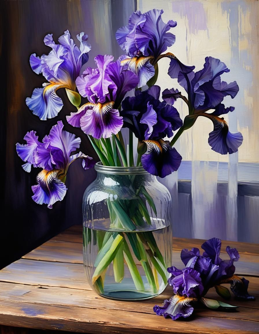 Iris Still Life in Dutch Masters Style