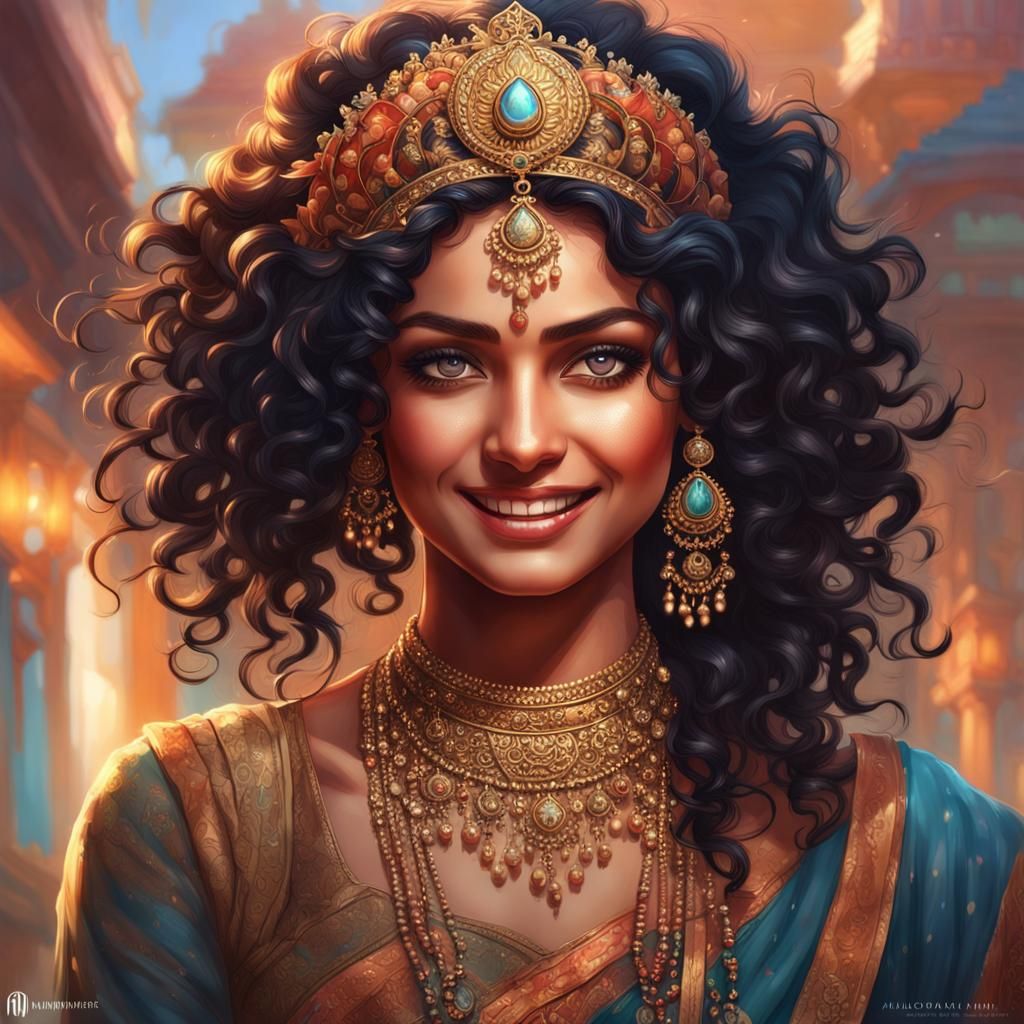 Attractive Indian Woman Portrait in Hyperdetailed Style