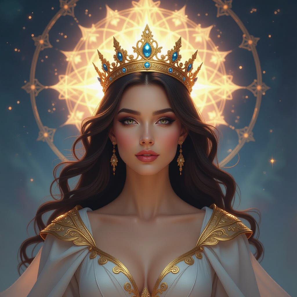 Eternal Queen Radiates Divine Light in Cosmic Realism