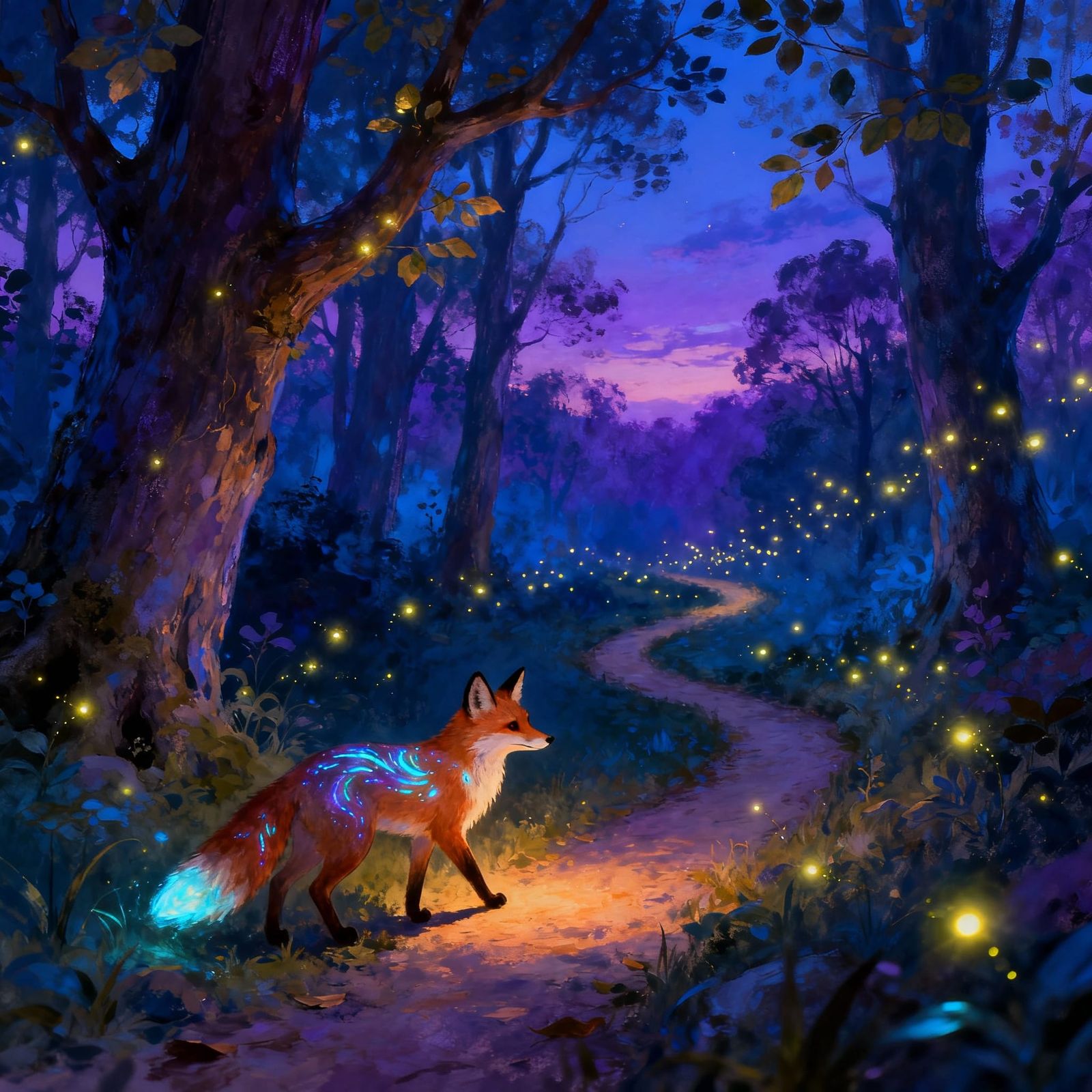Curious Fox in Enchanted Forest at Twilight