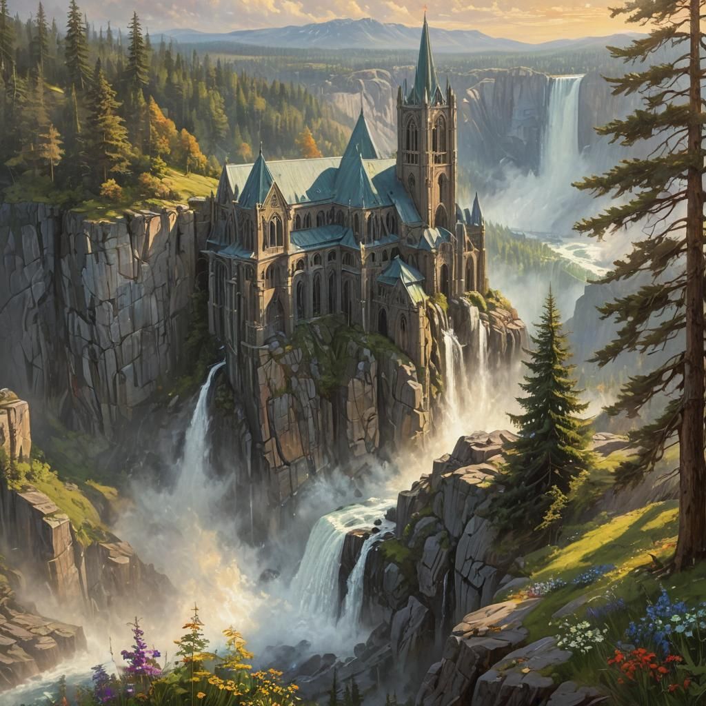 Monumental Cathedral Landscape in Oil Painting Style
