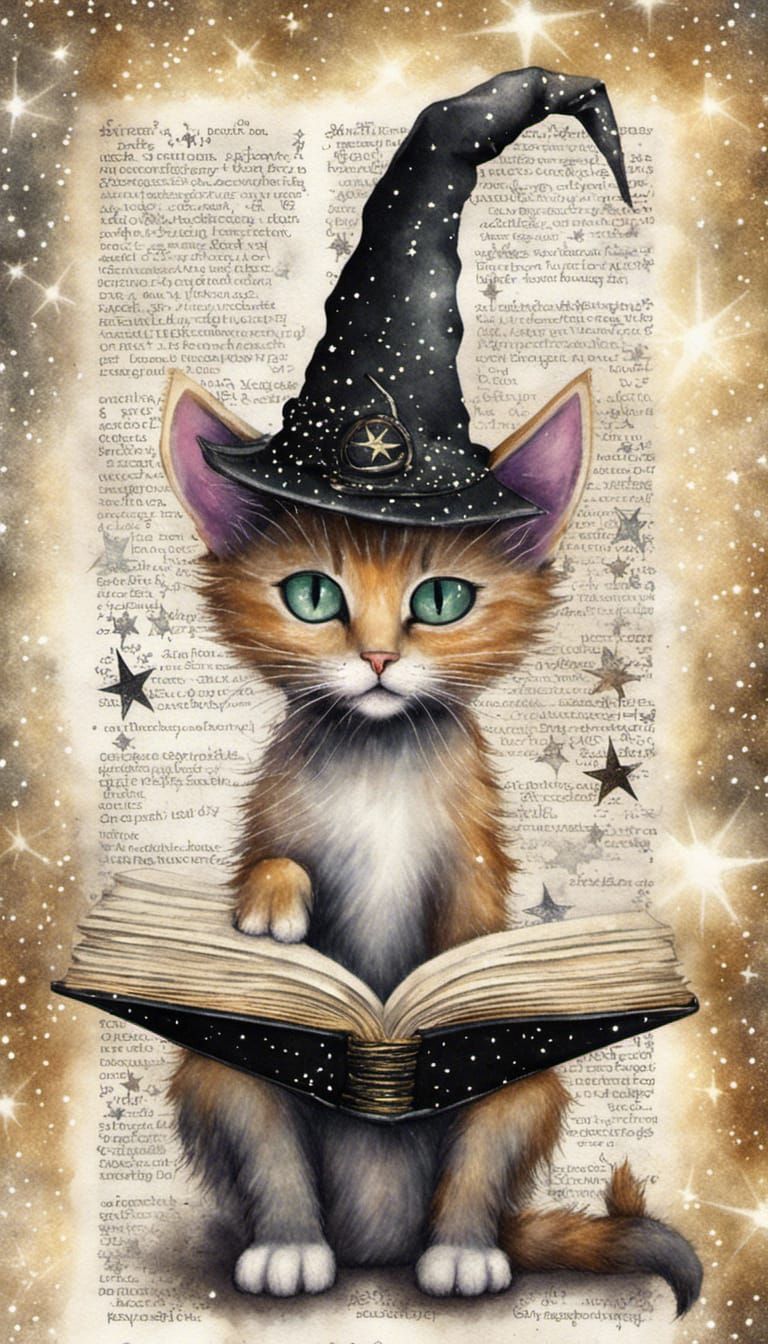 Cosmic Kitten in Witch Hat Art
