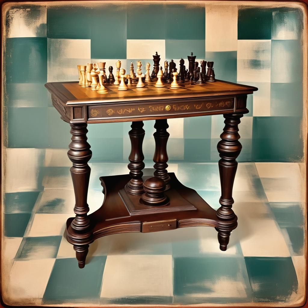 Antique Chess Game Table Side View