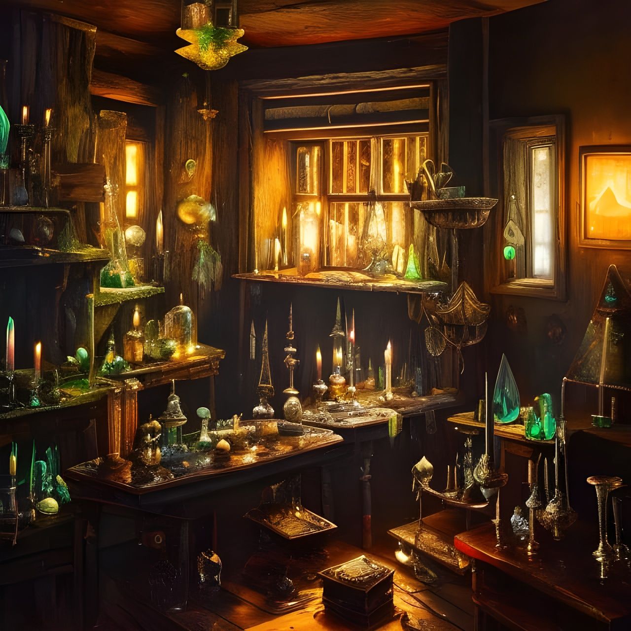 Medieval Crystal Shop Interior: Photorealistic Matte Paintin...
