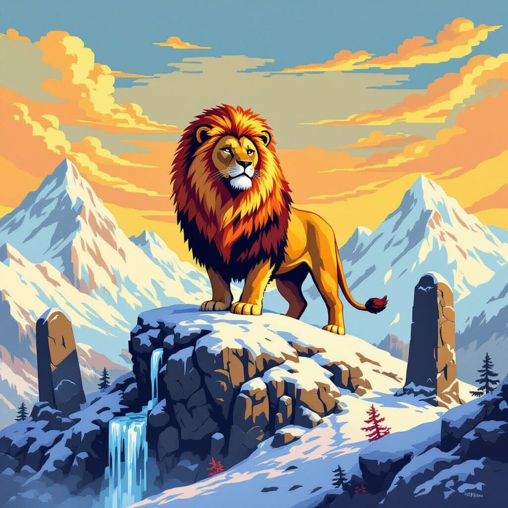Majestic Lion in 8-bit Pixel Art