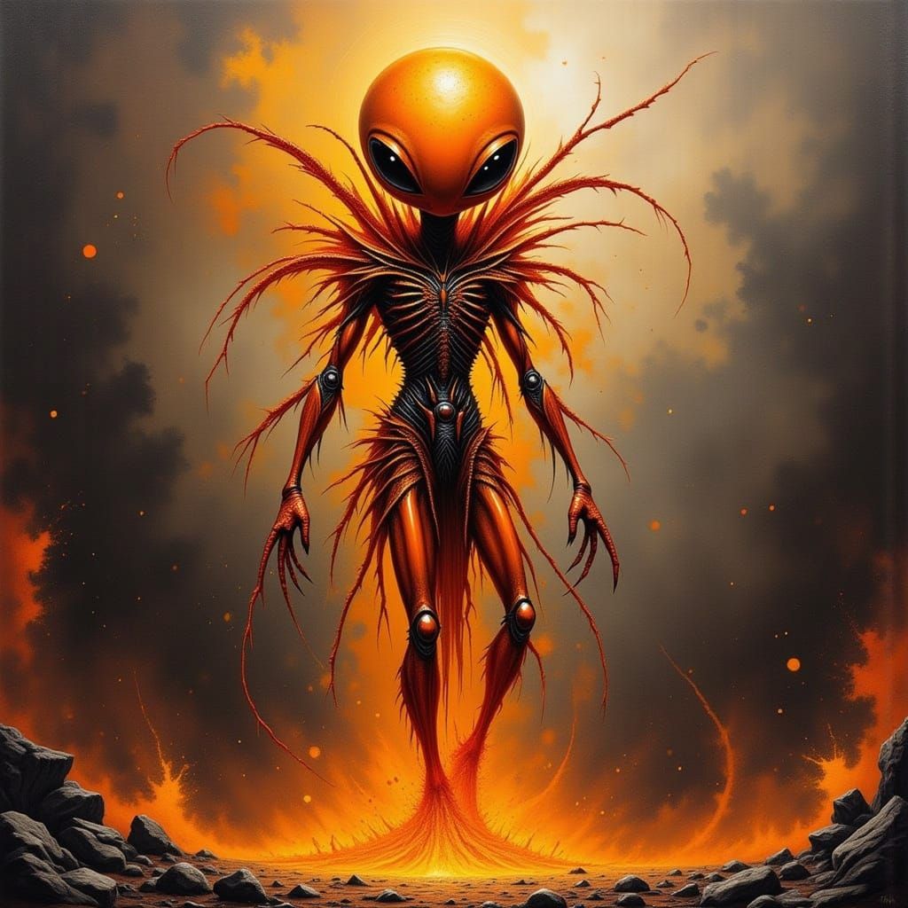 Beautiful Orange Alien in Comic Style