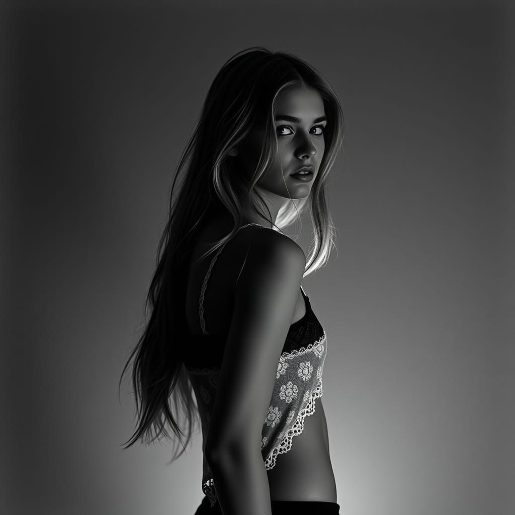 High-Contrast Portrait in Black and White Film Style