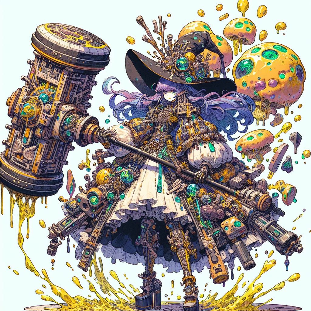 Biopunk Witch with Acid Hammer: Anime Illustration