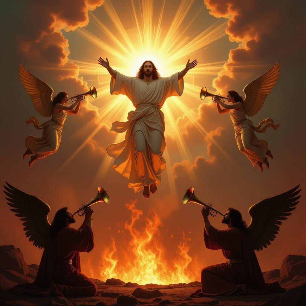 Jesus Ascends to Heaven Amidst Divine Fire and Angels