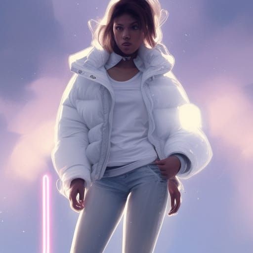Girl with Lightsaber in Detailed Splash Art Portrait