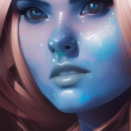 Blue Rose Portrait in Hyperdetailed Digital Art