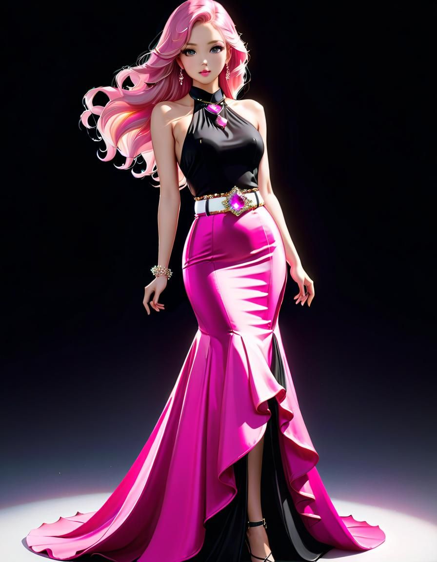 Pink Mermaid Dress in 3D Anime Art Style
