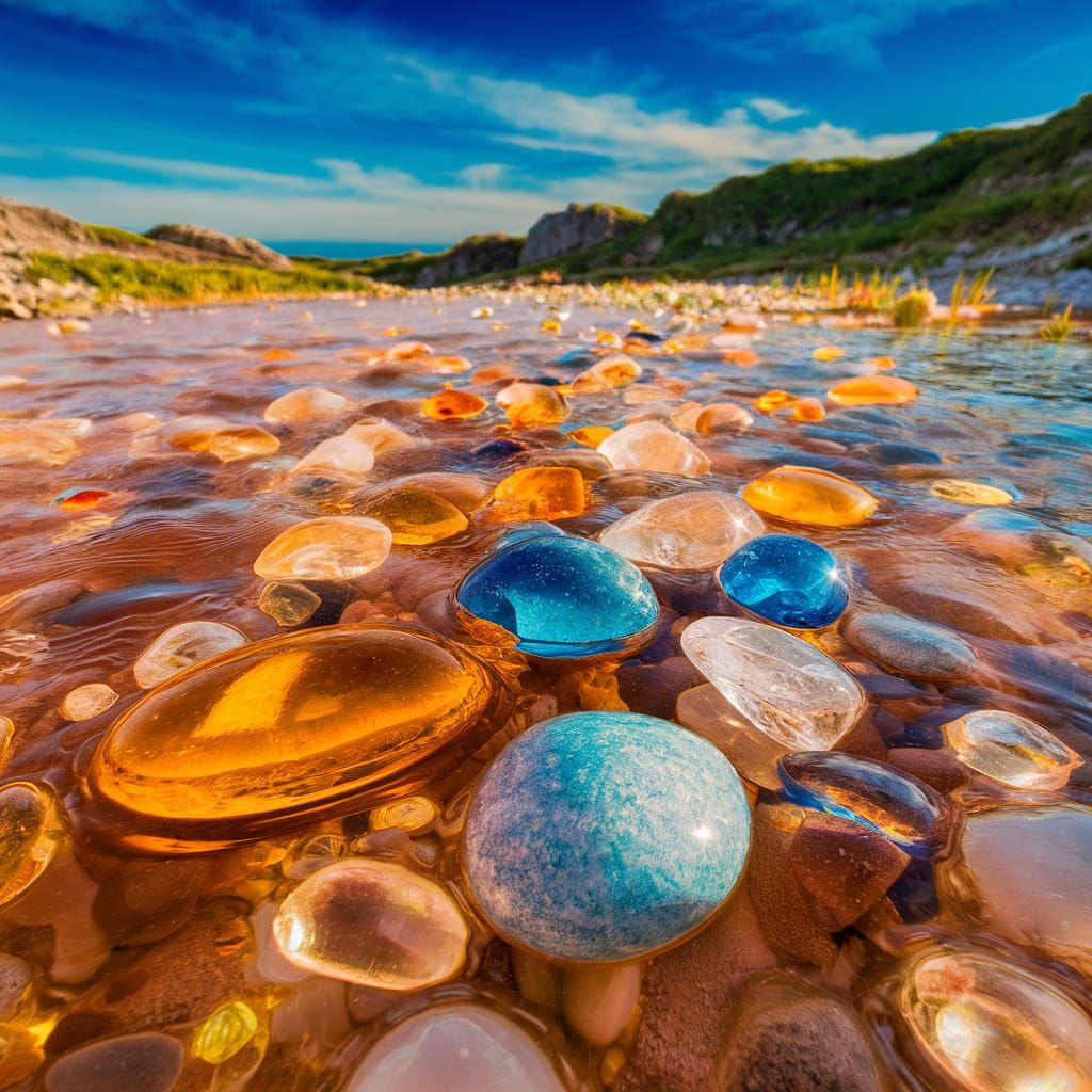 Sunlit Gemstones in Clear Water Photograph