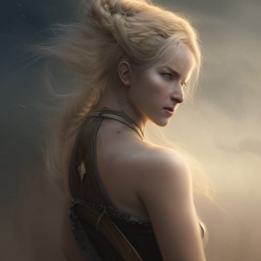 Viking Warrior Woman Portrait in Hyperrealistic Style