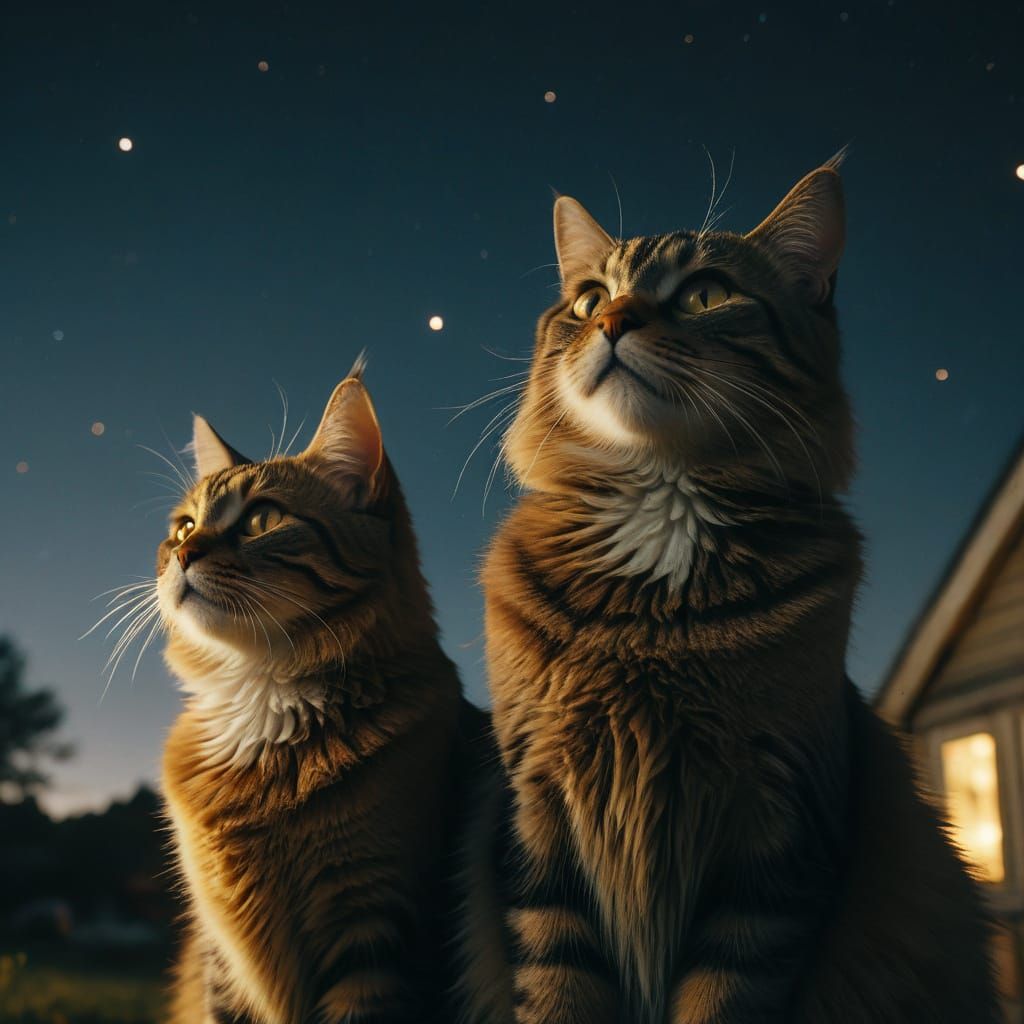 Cinematic Cats Under the Stars at Night