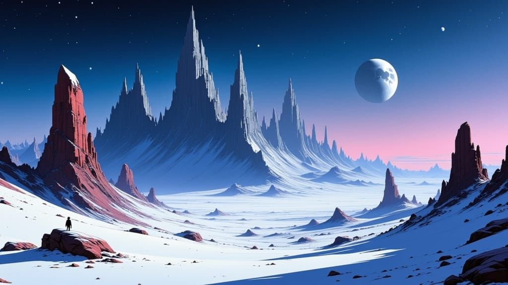 Desert Mountains in Snowfall at Evening