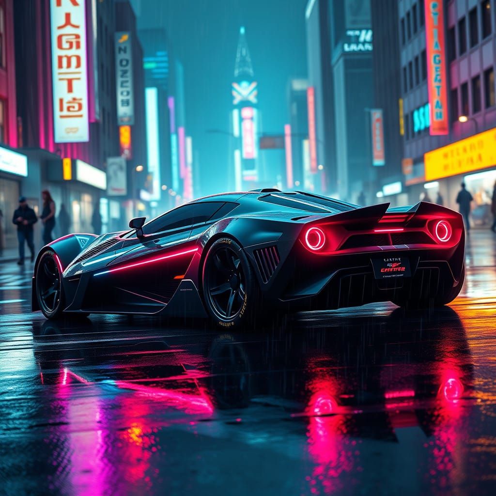 Cyberpunk Spaceship-Car Hybrid in Neon-Lit Cityscape