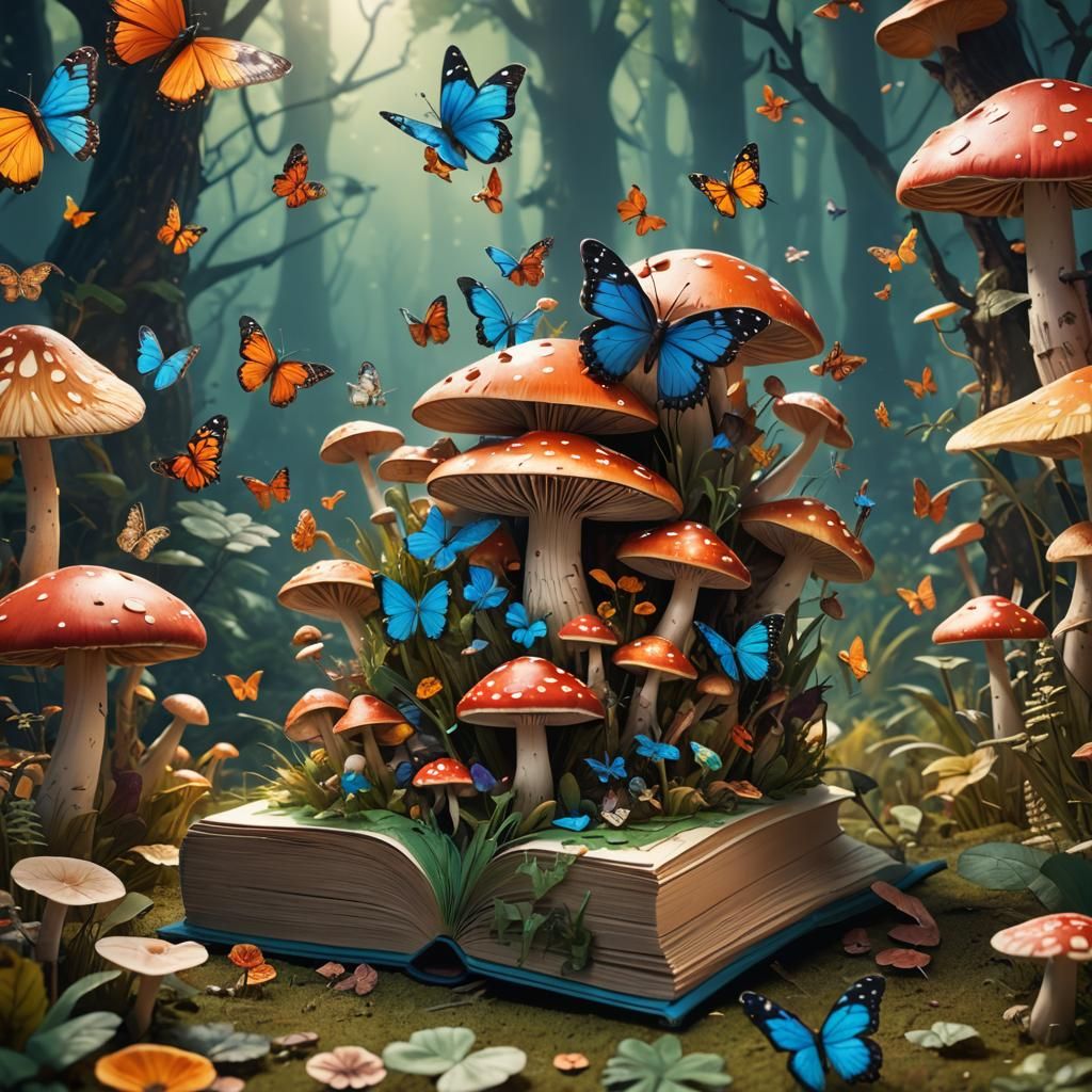 Fantastical Mushroom Pop-Up Book in Detailed Matte Painting