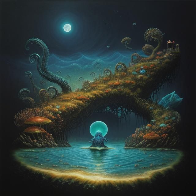 Eldritch Bejeweled Ocean Scene in Alcohol Ink Style