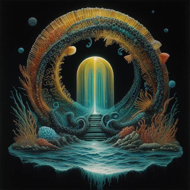 Bioluminescent Ocean with Sea Treasures and Cryptids
