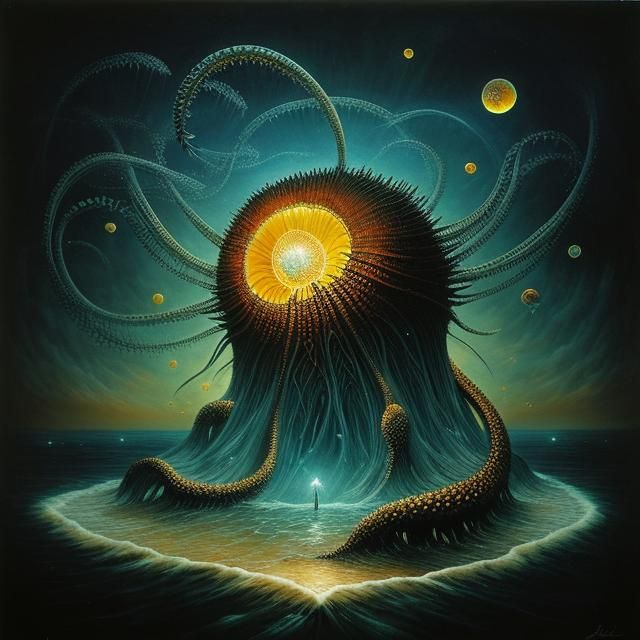 Bejeweled Ocean Scene with Bioluminescent Jellyfish