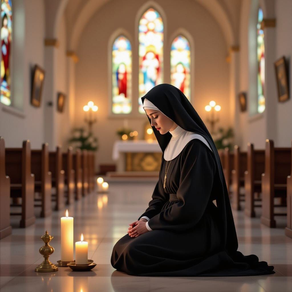 Grieving Nun in Chapel: Expressionist Art