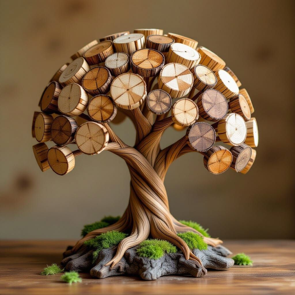 Handcrafted Wooden Tree Sculpture with Organic Details