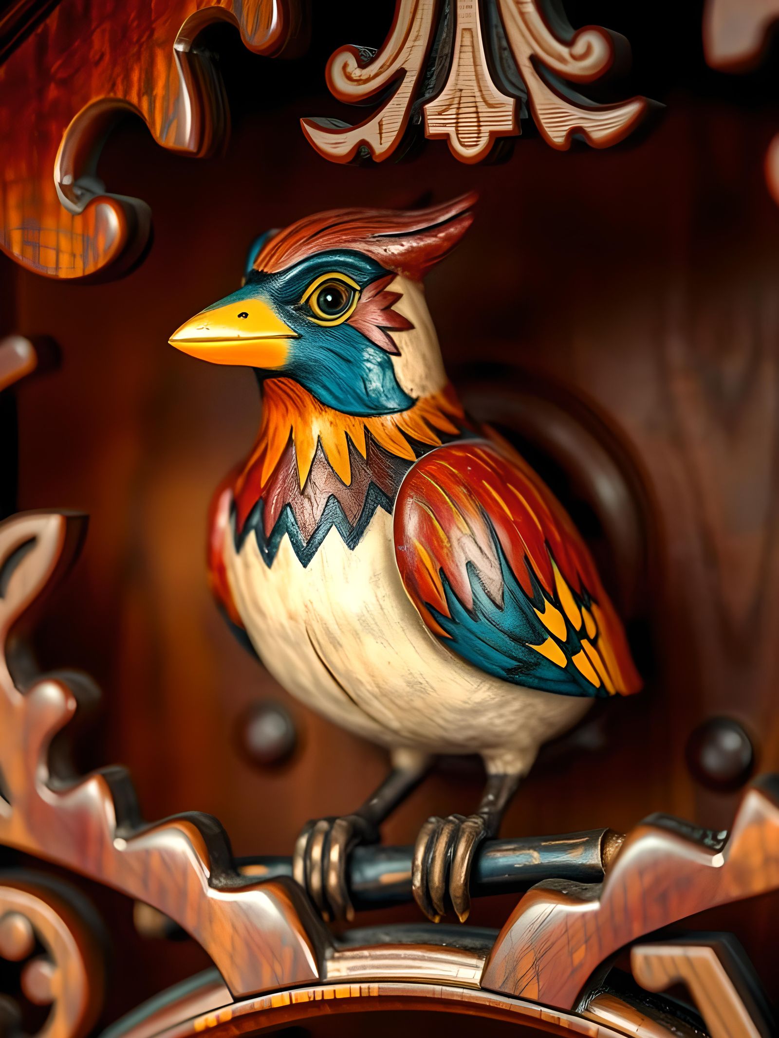 Polished Wooden Bird Cuckoo Clock Carving
