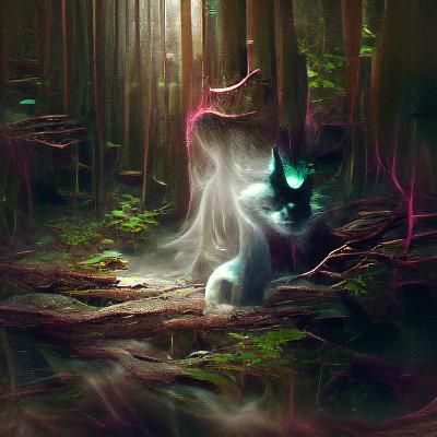 Mystic Cat in Forest: Sinister Fantasy Art