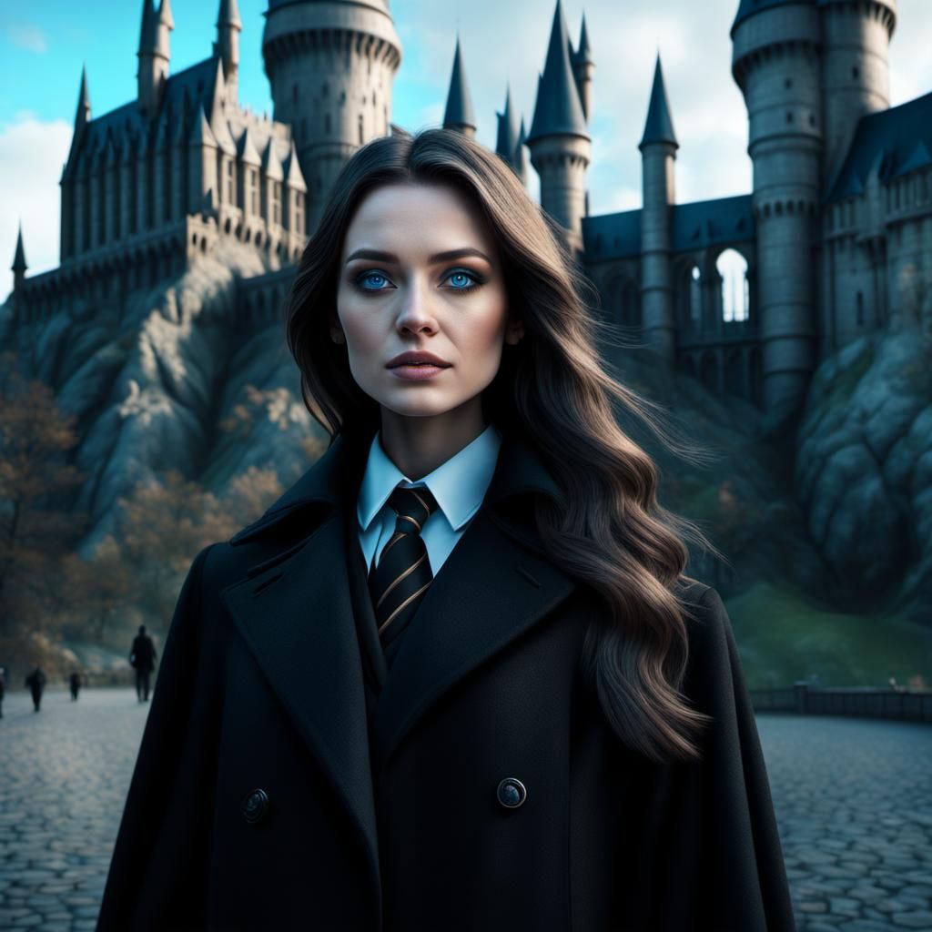 Girl in Black Coat at Hogwarts: Digital Matte Painting