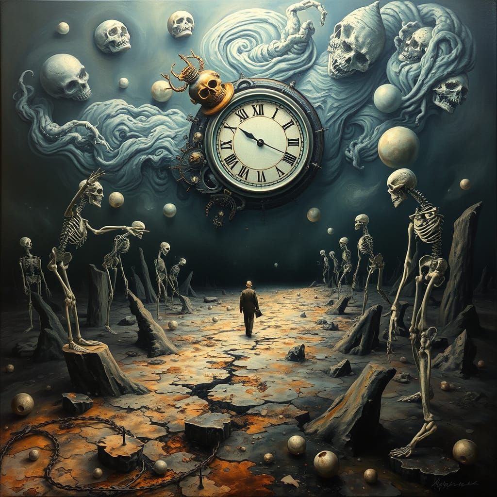 Surrealist Masterpiece of Figure Facing Mortality