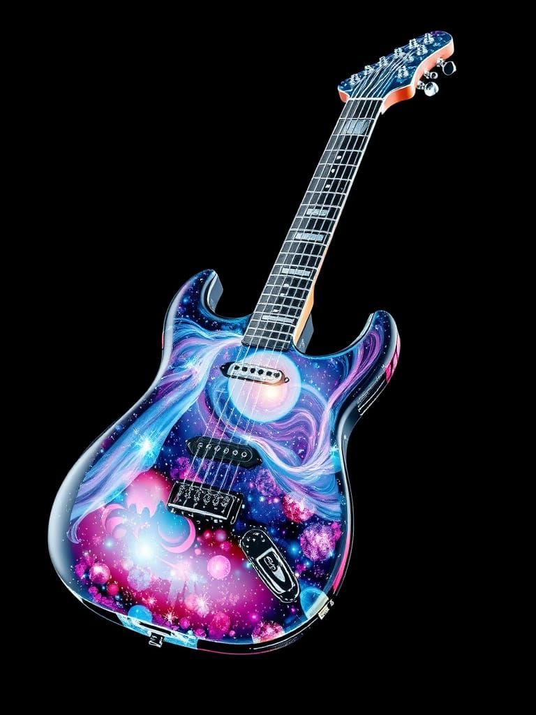 Glass Guitar with Space Scene Double Exposure