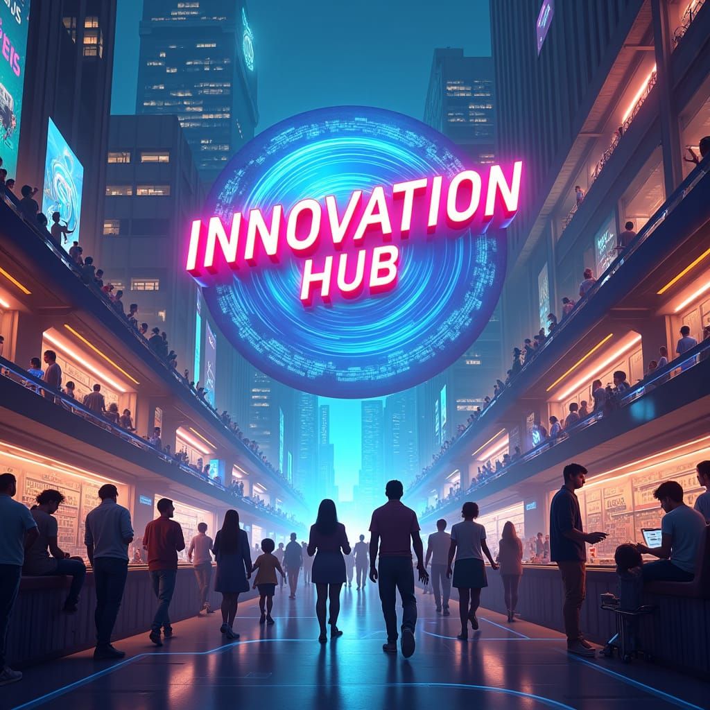 Futuristic Neon Cityscape for Innovation Hub Homepage