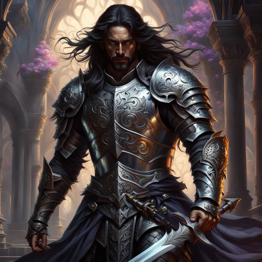 Armored Warrior in Eerie Fractal Fantasy Castle