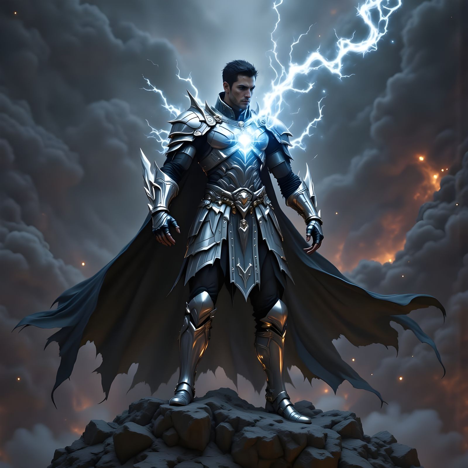 Triumphant Warrior in Shining Silver Armor