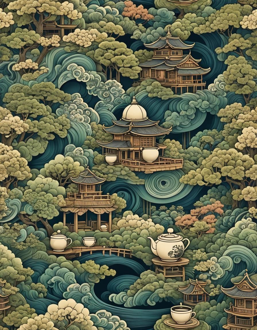 Traditional Japanese Tea House with Abstract Elements
