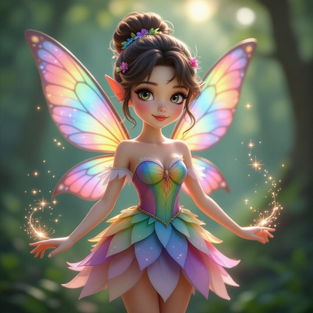 Cute Fairy in Colorful Dress with Magic Aura