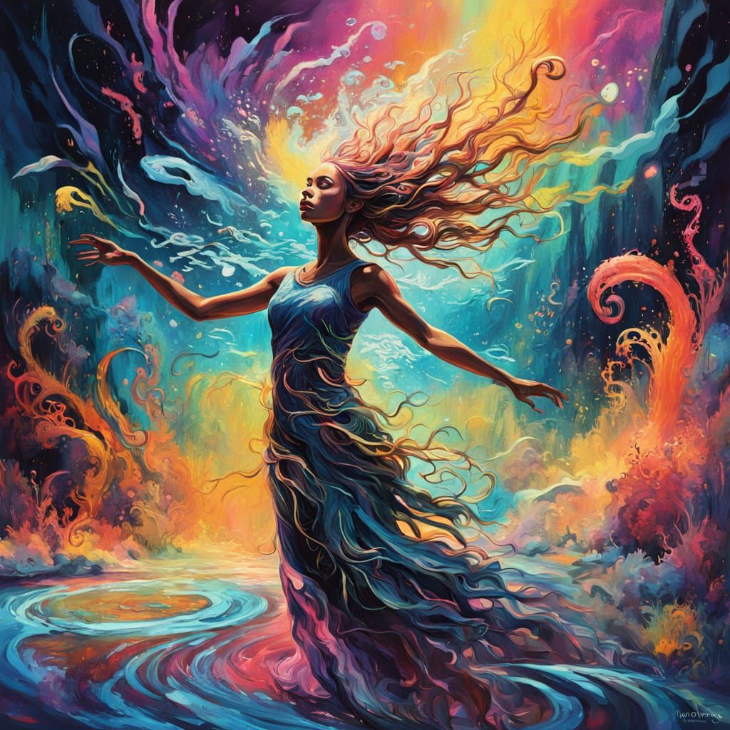 Ethereal Water Nymph in Vibrant, Glowing Vortex