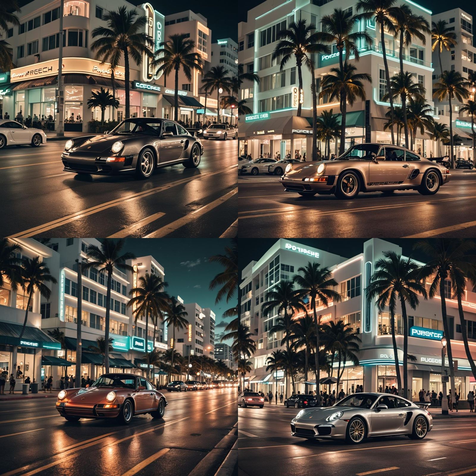 Porsche Cruises Ocean Drive Miami at Night