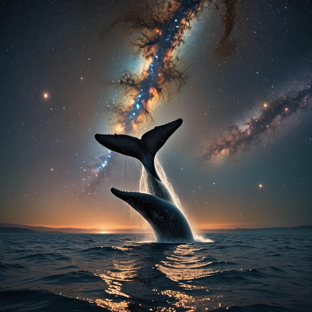 Whale Solar System Breaching Cosmic Ocean in Neon Futurism