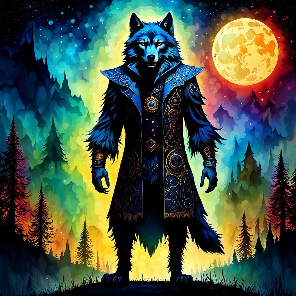 Enchanted Werewolf in Luminous Metallic Style