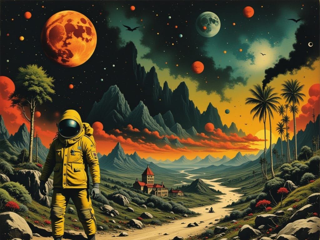 Astronauts Explore Toxic Exoplanet in Dark Fantasy Style