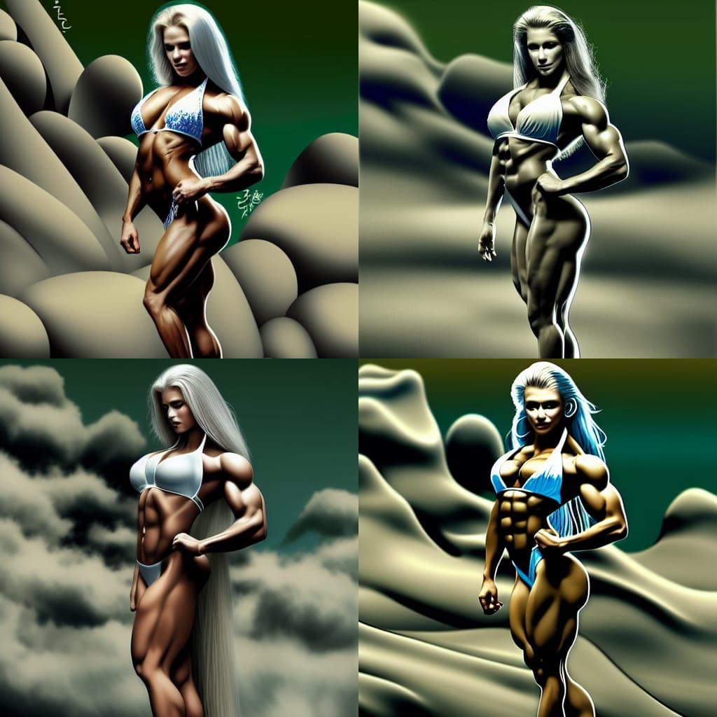 Female Bodybuilder in White Bikini, Japanese Illustration St...