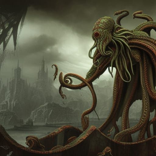 Hyperrealistic Cthulhu in Ink Painting Style