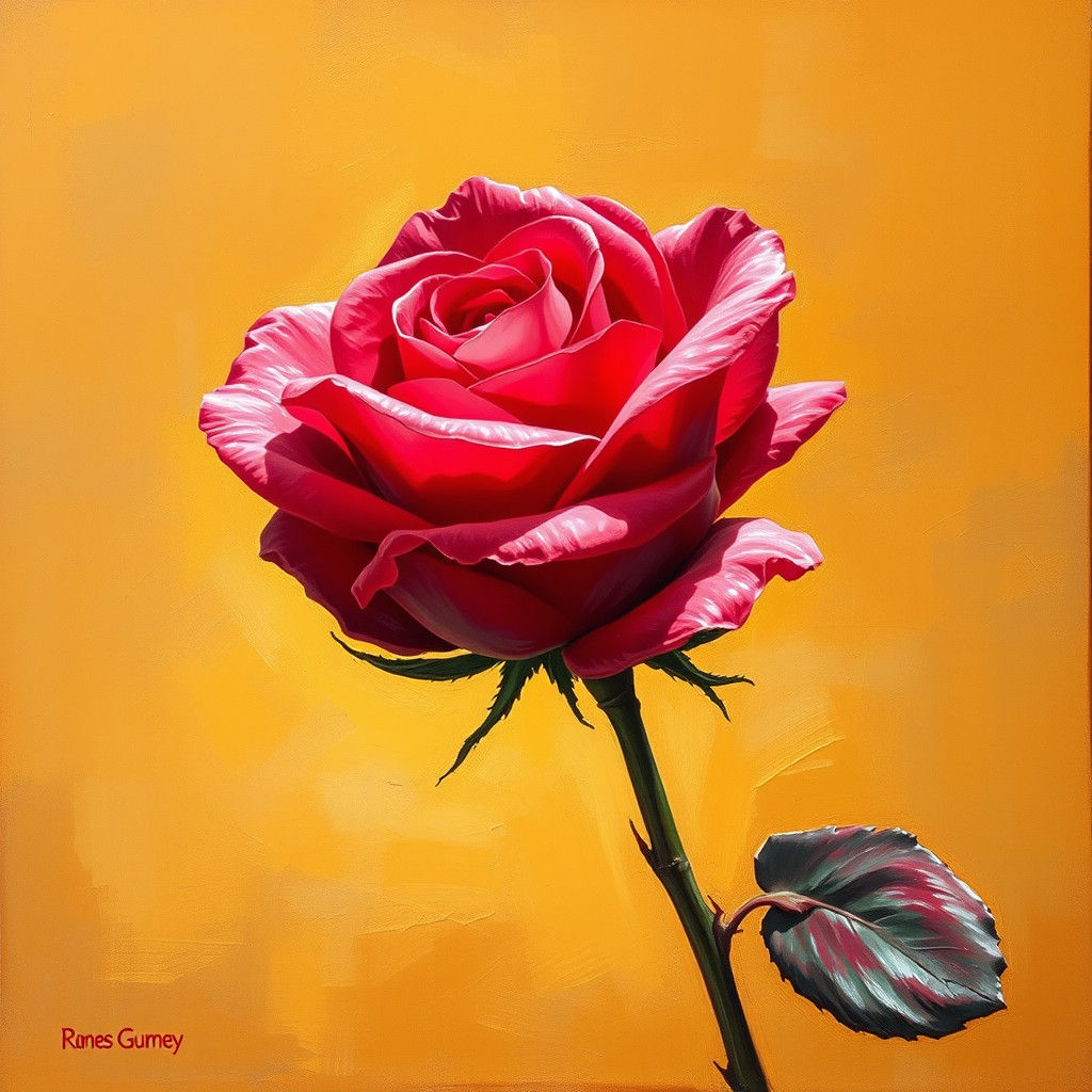 Velvety Red Rose in Impressionistic Oil Painting Style