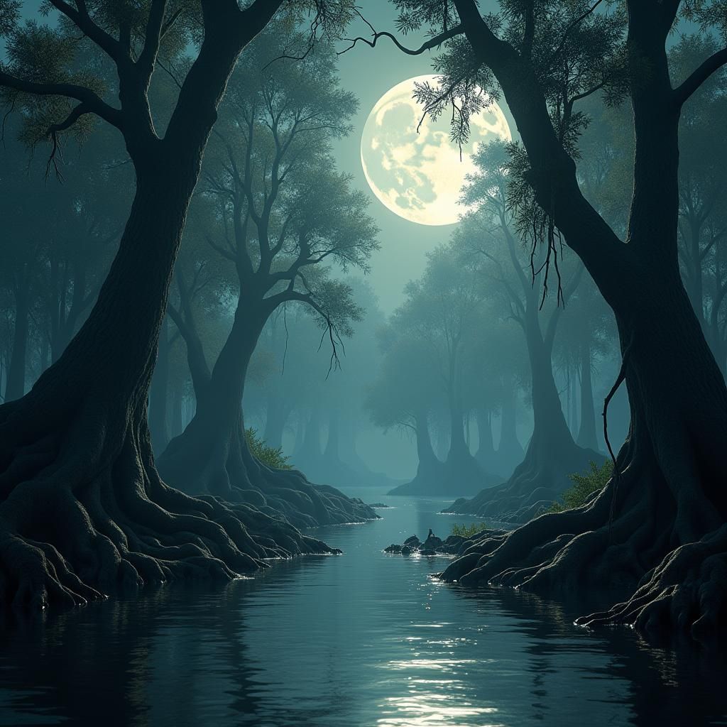 Moonlit Mangroves in the Everglades: Digital Matte Painting