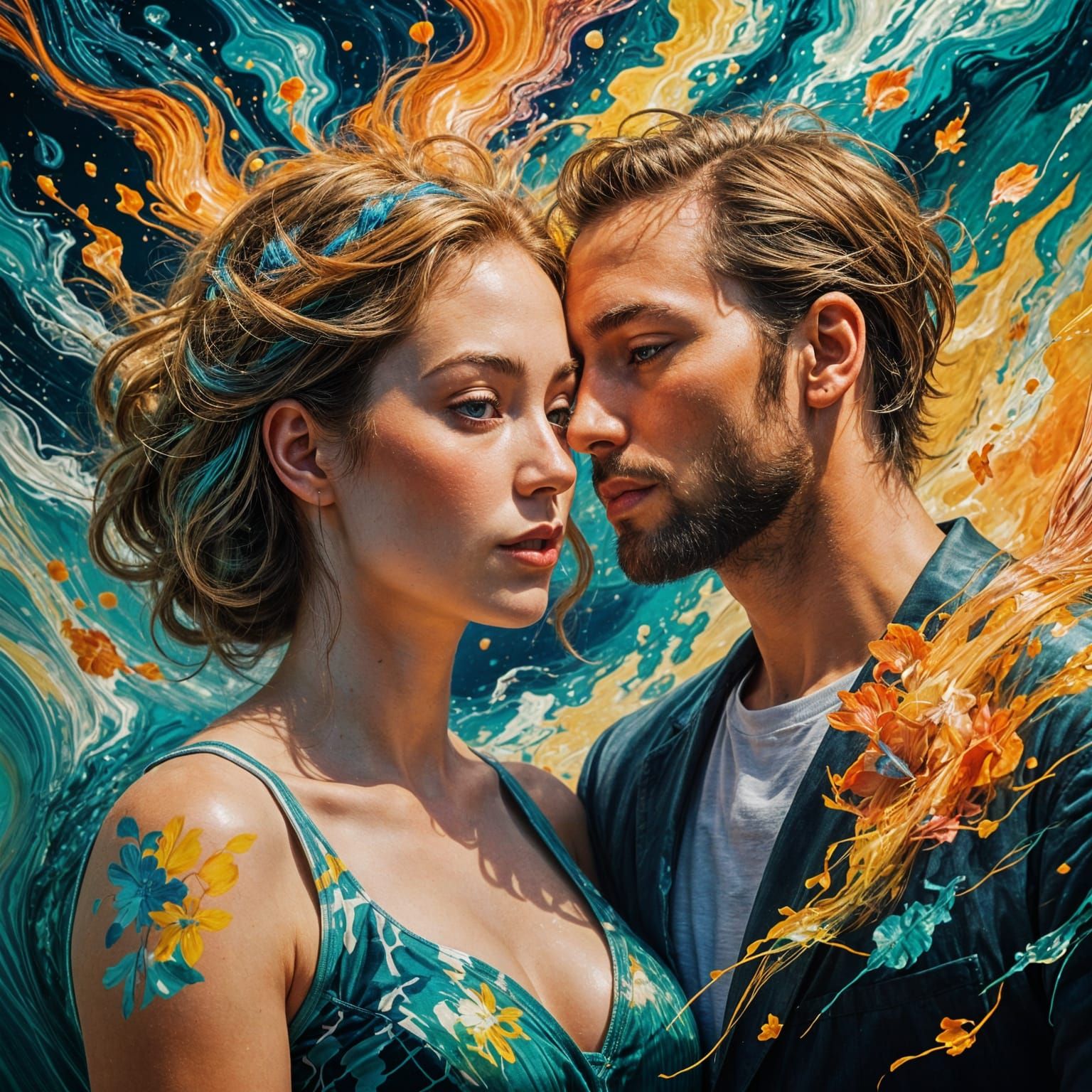 Couple Soaring in Radiant Glow