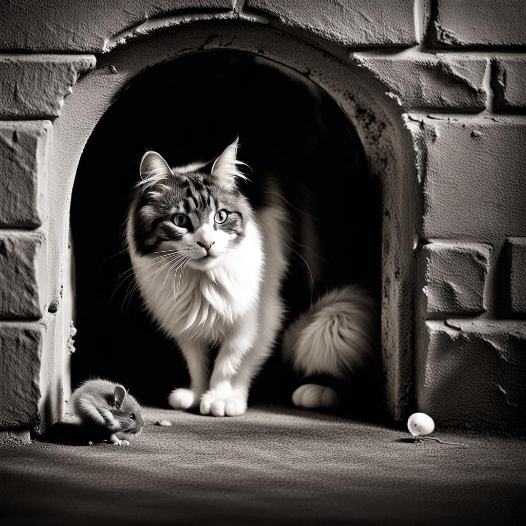 Vintage Photo of Cat Watching Glowing Mouse