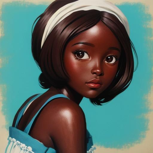 Detailed Gouache Painting of a Cute Girl